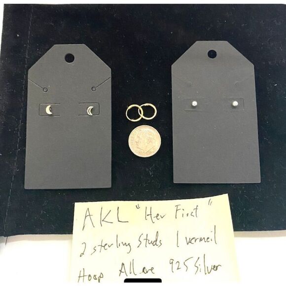 AKL “Your Sweethearts’ First” 3 pair , 2 Silver 1 Gold vermeil - Picture 6 of 6